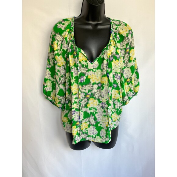 Rebecca Taylor 100% Silk Green Garden Blouse Peasant Cottagecore Size 2 Prairie - Picture 1 of 11
